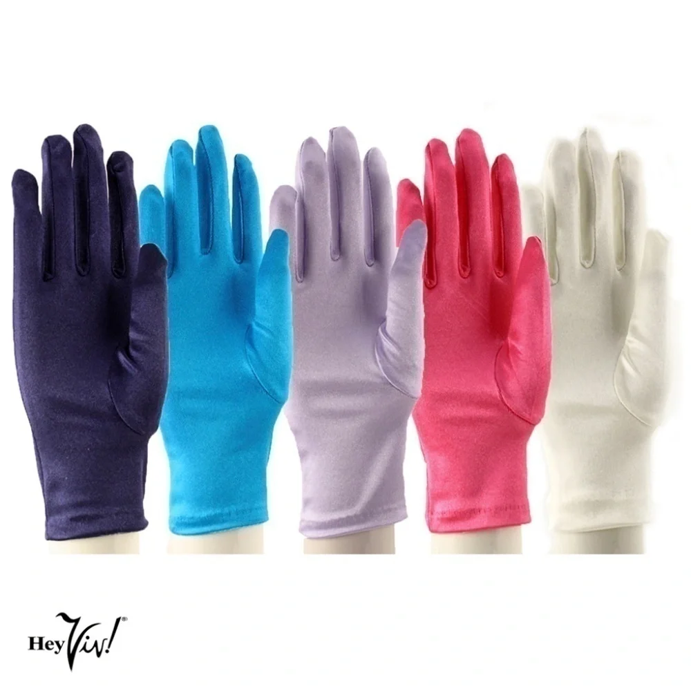 Satin Stretch Wrist Length Dress Gloves in Vibrant Colors Retro Style - Hey Viv